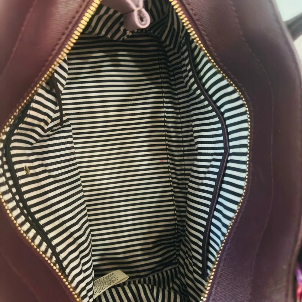 KATE SPADE ~ Two-Tone Cream, Dark Purple, and Lavender Satchel w/Colorful Scarf - Picture 6 of 14
